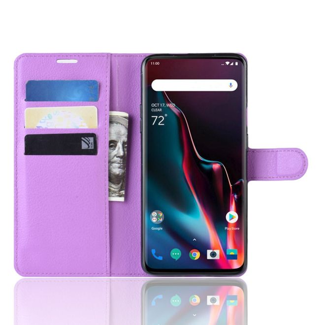 OnePlus 7 Pro Handy Hülle - Litchi Leder Bookcover Series - purpur