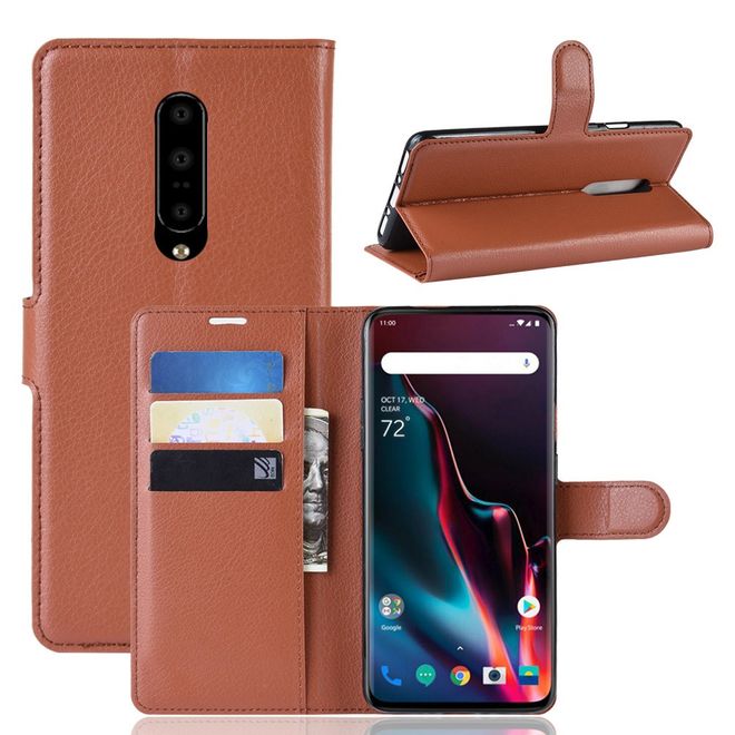 OnePlus 7 Pro Handy Hülle - Litchi Leder Bookcover Series - braun