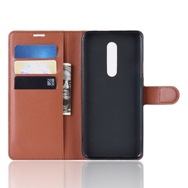 OnePlus 7 Pro Handy Hülle - Litchi Leder Bookcover Series - braun