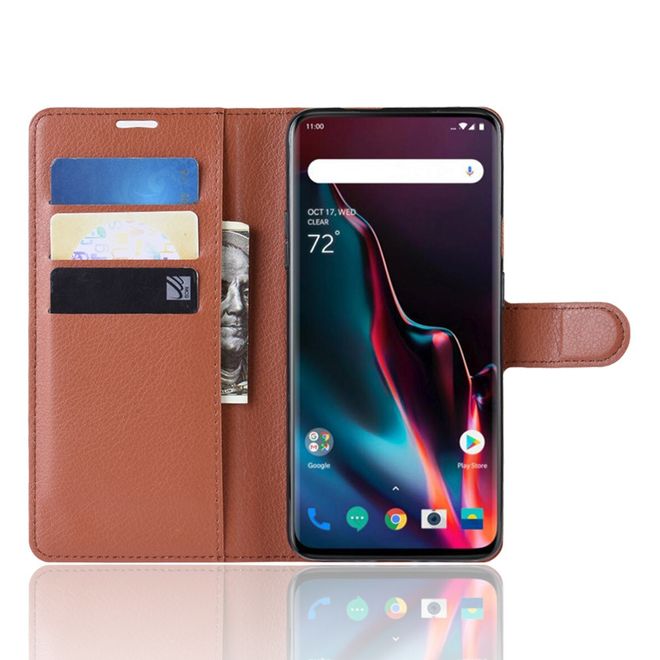 OnePlus 7 Pro Handy Hülle - Litchi Leder Bookcover Series - braun