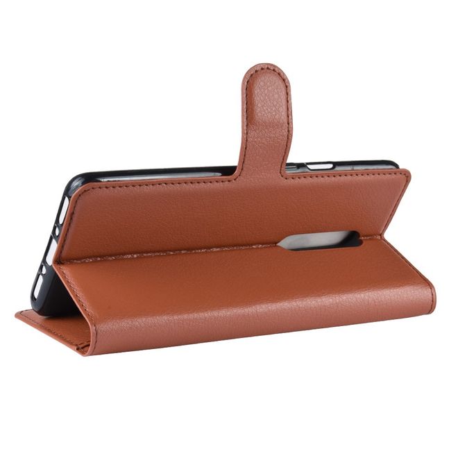 OnePlus 7 Pro Handy Hülle - Litchi Leder Bookcover Series - braun