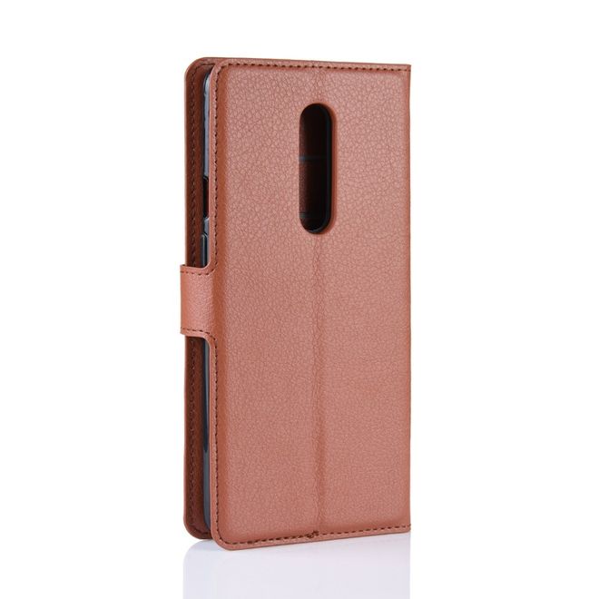 OnePlus 7 Pro Handy Hülle - Litchi Leder Bookcover Series - braun