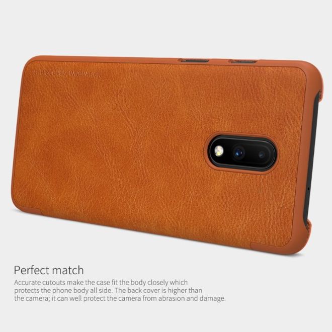 Nillkin - OnePlus 7 Hülle - Leder Book Case - Qin Series - braun