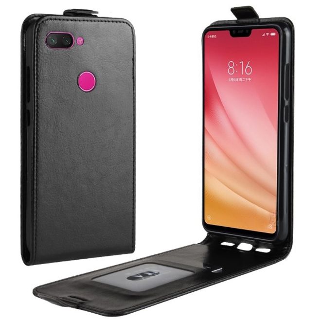 Xiaomi Mi 8 Lite Handyhülle - Crazy Horse Leder Flipcase - vertikal - schwarz