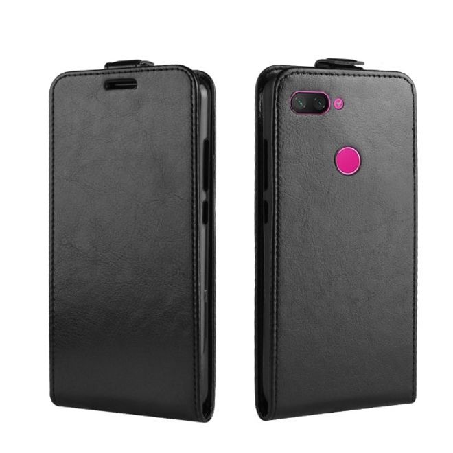 Xiaomi Mi 8 Lite Handyhülle - Crazy Horse Leder Flipcase - vertikal - schwarz