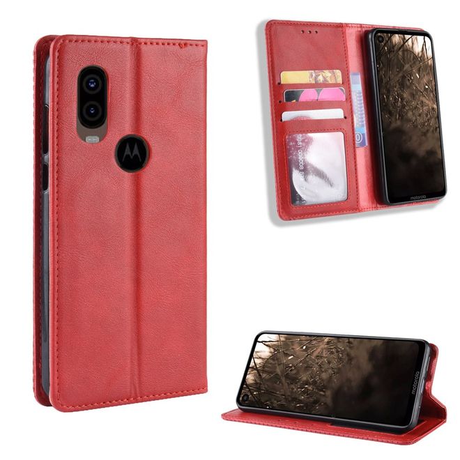 Étui pour Motorola One Vision - Étui magnétique style vintage - Rouge