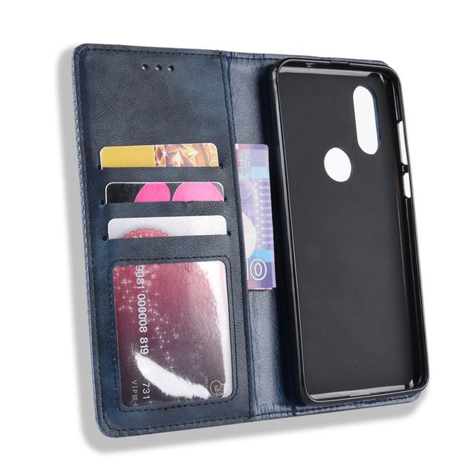 Étui pour Motorola One Vision - Étui magnétique style vintage - Bleu