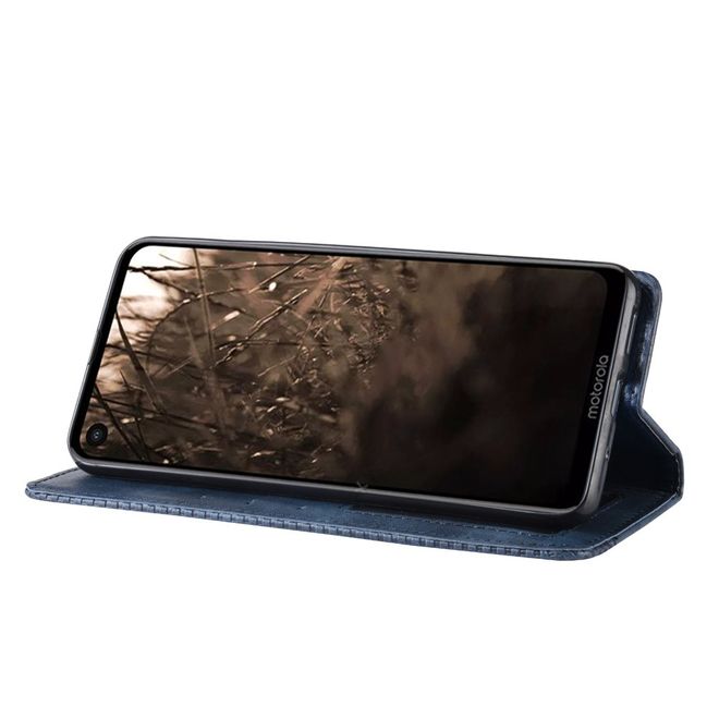 Étui pour Motorola One Vision - Étui magnétique style vintage - Bleu