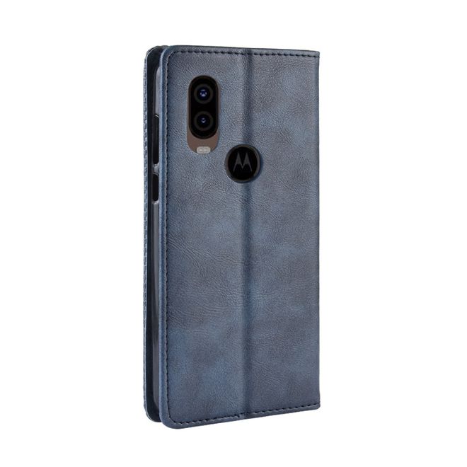 Étui pour Motorola One Vision - Étui magnétique style vintage - Bleu