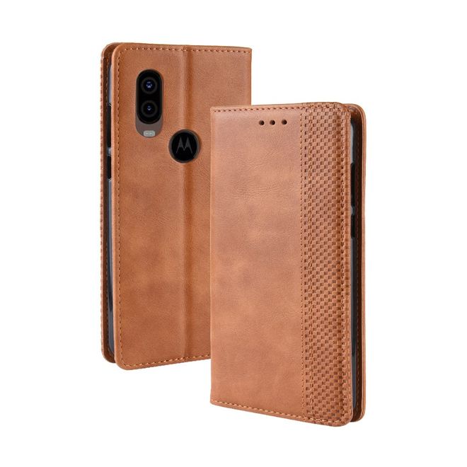 Motorola One Vision Hülle - magnetisches Case im Vintage Look - braun