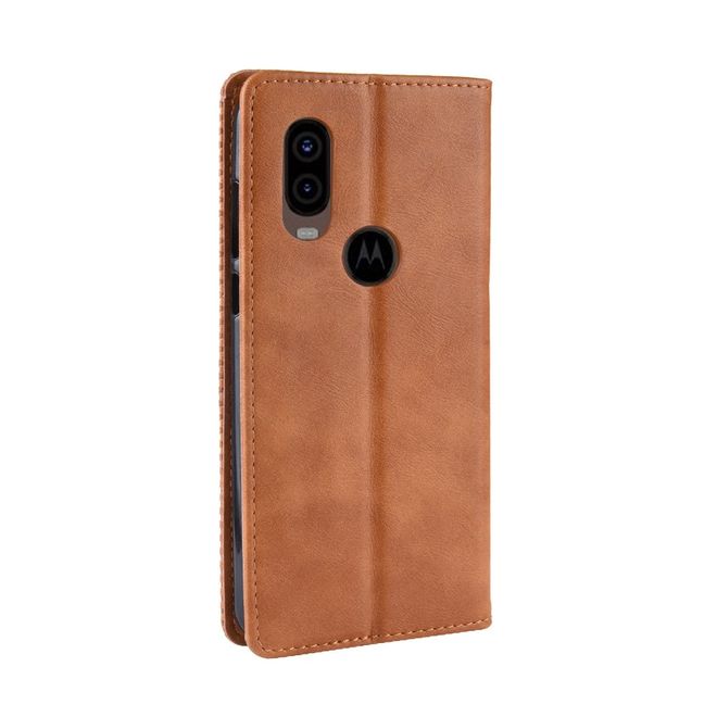 Motorola One Vision Hülle - magnetisches Case im Vintage Look - braun