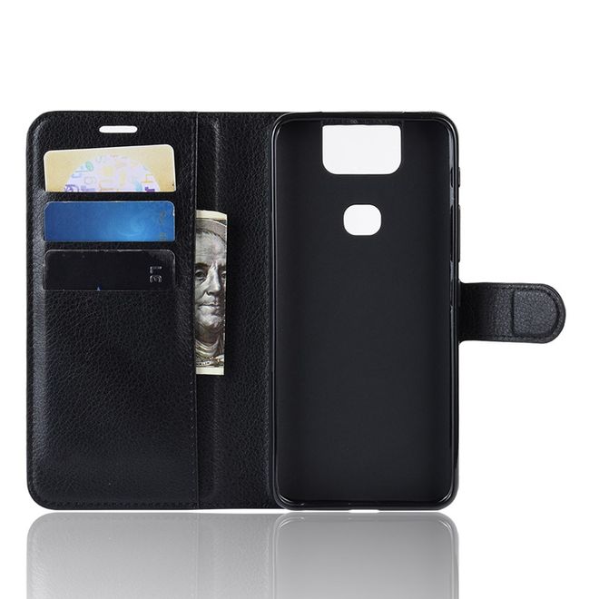 Asus Zenfone 6 (ZS630KL) Handy Hülle - Litchi Leder Bookcover Series - schwarz