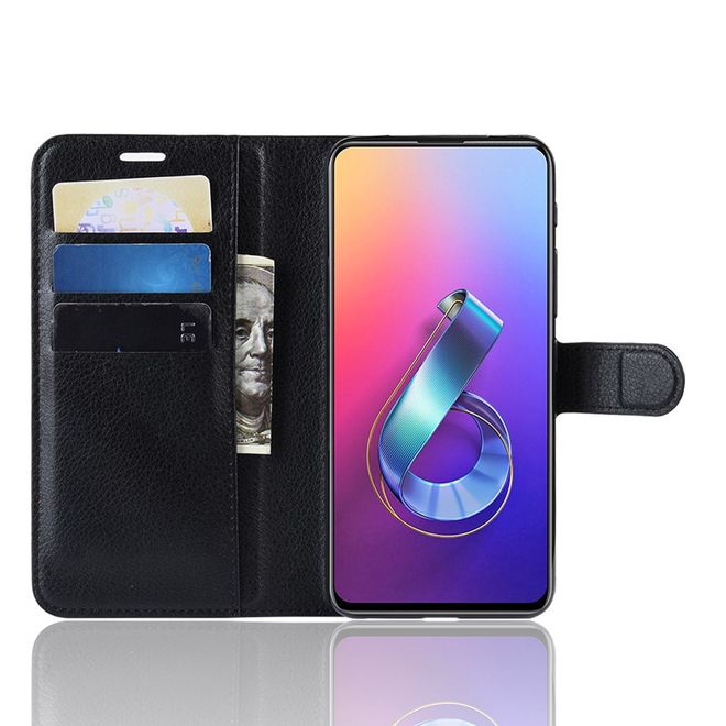 Asus Zenfone 6 (ZS630KL) Handy Hülle - Litchi Leder Bookcover Series - schwarz