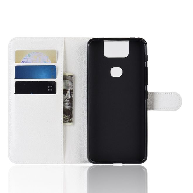 Asus Zenfone 6 (ZS630KL) Handy Hülle - Litchi Leder Bookcover Series - weiss