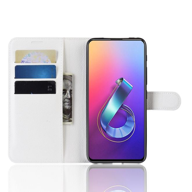 Asus Zenfone 6 (ZS630KL) Handy Hülle - Litchi Leder Bookcover Series - weiss