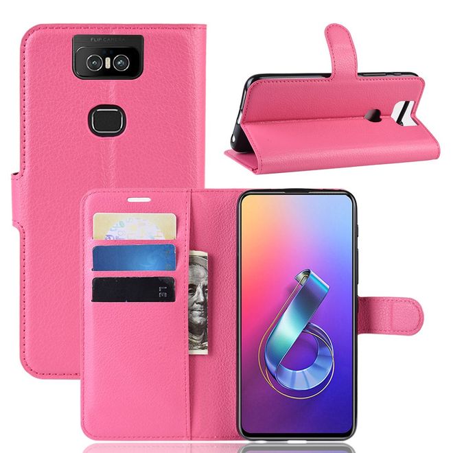 Asus Zenfone 6 (ZS630KL) Handy Hülle - Litchi Leder Bookcover Series - pink