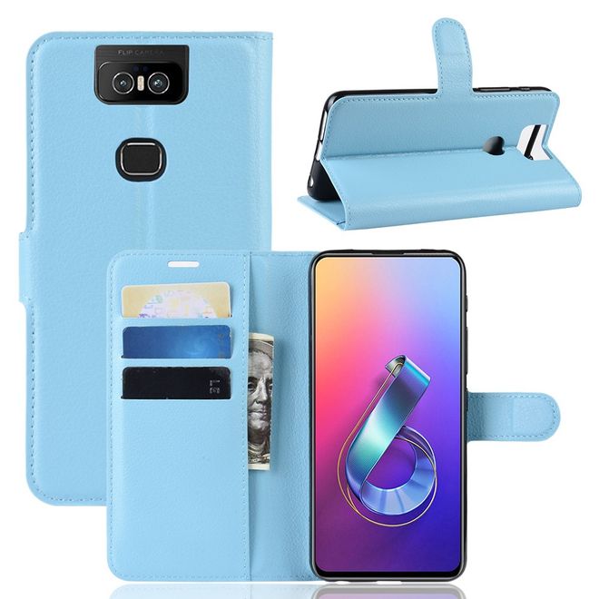 Asus Zenfone 6 (ZS630KL) Handy Hülle - Litchi Leder Bookcover Series - blau