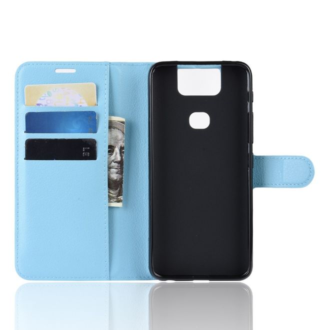 Asus Zenfone 6 (ZS630KL) Handy Hülle - Litchi Leder Bookcover Series - blau