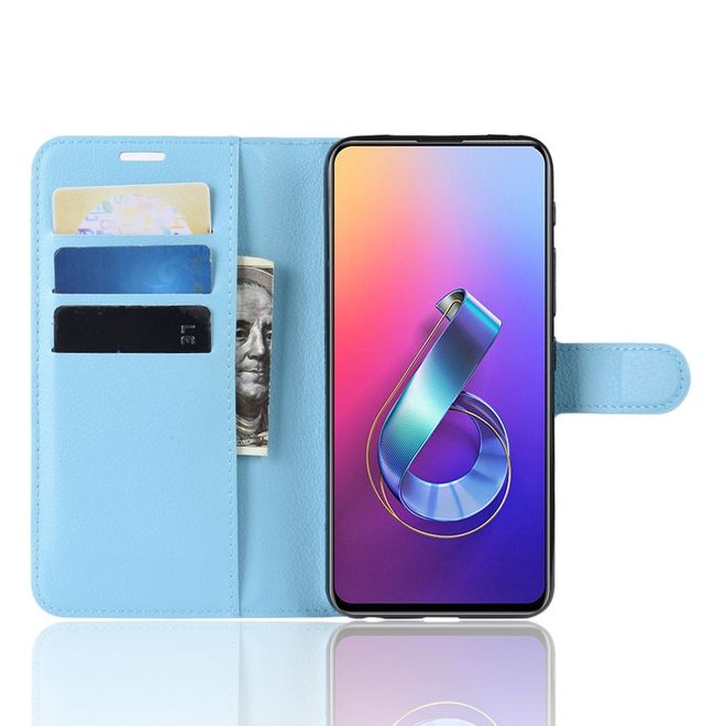 Asus Zenfone 6 (ZS630KL) Handy Hülle - Litchi Leder Bookcover Series - blau