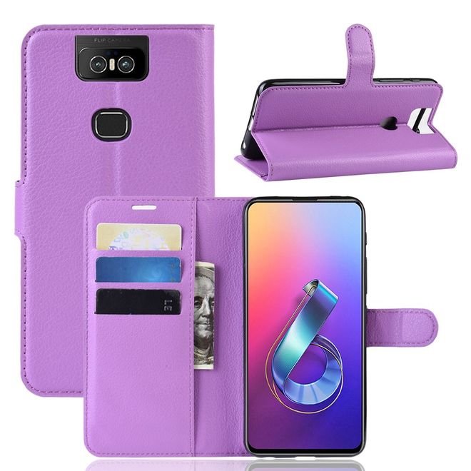 Asus Zenfone 6 (ZS630KL) Handy Hülle - Litchi Leder Bookcover Series - purpur