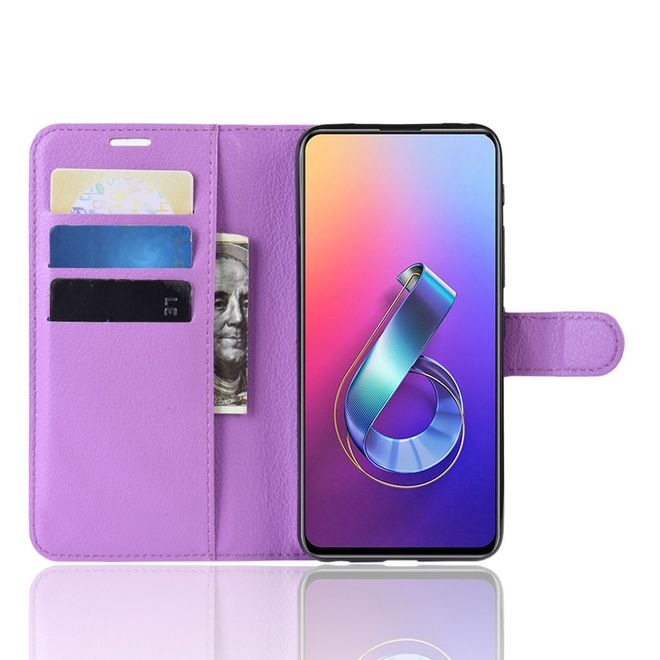 Asus Zenfone 6 (ZS630KL) Handy Hülle - Litchi Leder Bookcover Series - purpur
