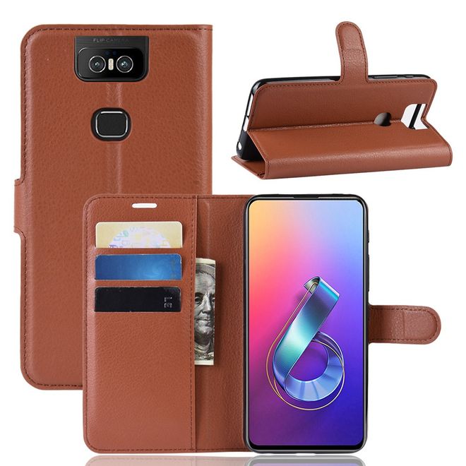 Asus Zenfone 6 (ZS630KL) Handy Hülle - Litchi Leder Bookcover Series - braun