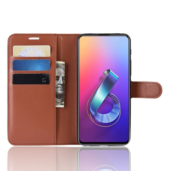 Asus Zenfone 6 (ZS630KL) Handy Hülle - Litchi Leder Bookcover Series - braun