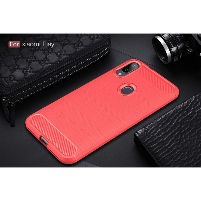 Xiaomi Mi Play Handyhülle - Carbon Fiber TPU Softcase Series - rot