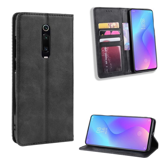 Xiaomi Mi 9T/Mi 9T Pro Hülle - magnetisches Case im Vintage Look - schwarz