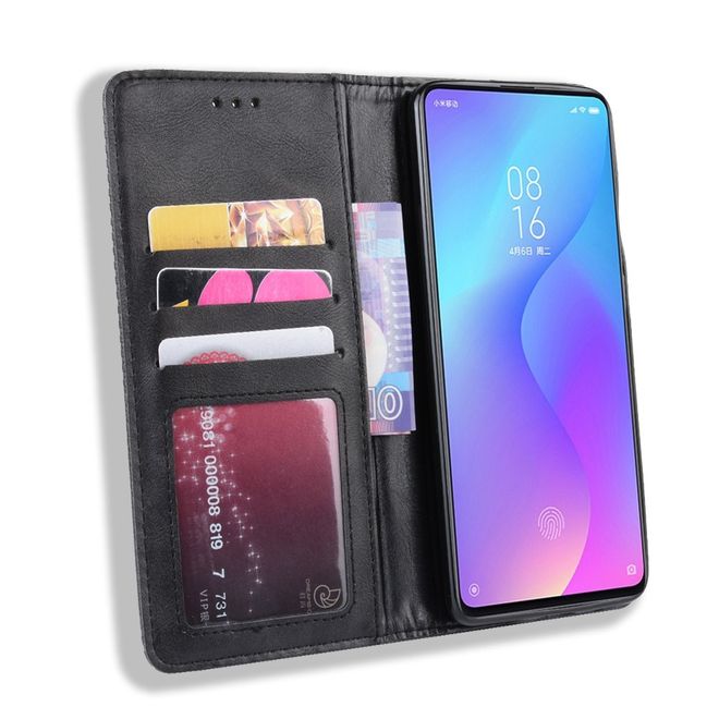 Xiaomi Mi 9T/Mi 9T Pro Hülle - magnetisches Case im Vintage Look - schwarz