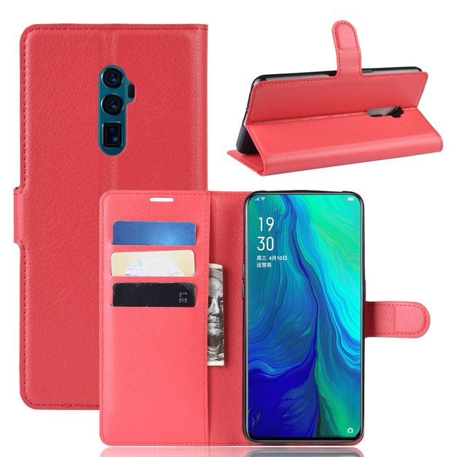 Oppo Reno 5G/Reno 10x Zoom Handy Hülle - Litchi Leder Bookcover Series - rot