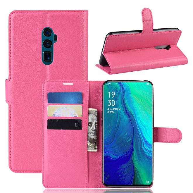 Oppo Reno 5G/Reno 10x Zoom Handy Hülle - Litchi Leder Bookcover Series - rosa