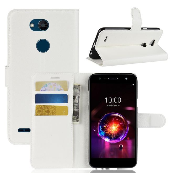 LG X Power 3 Handy Hülle - Litchi Leder Bookcover Series - weiss