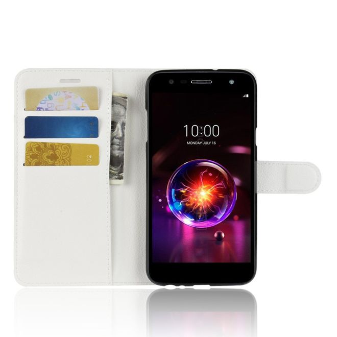 LG X Power 3 Handy Hülle - Litchi Leder Bookcover Series - weiss