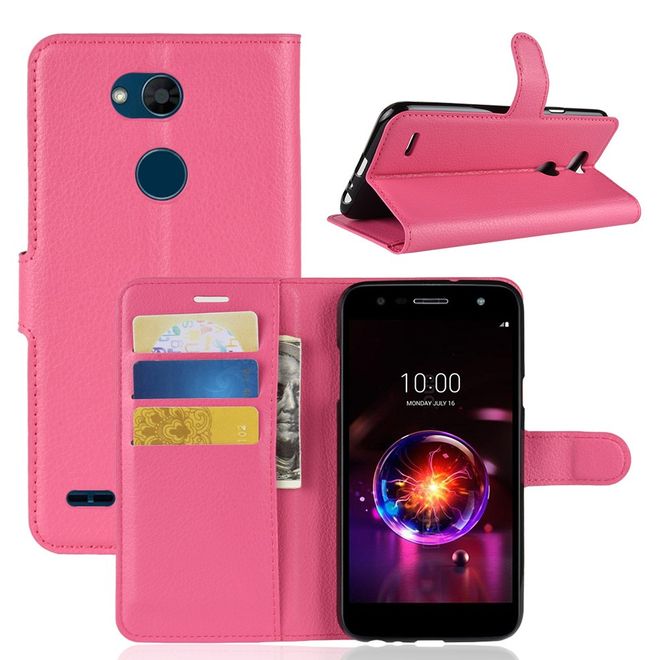 LG X Power 3 Handy Hülle - Litchi Leder Bookcover Series - rosa