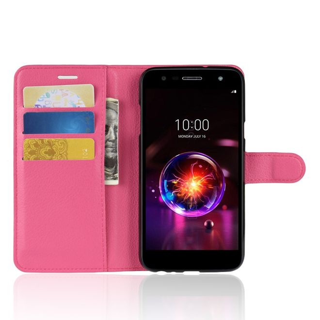 LG X Power 3 Handy Hülle - Litchi Leder Bookcover Series - rosa