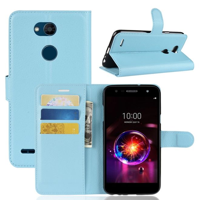 LG X Power 3 Handy Hülle - Litchi Leder Bookcover Series - blau