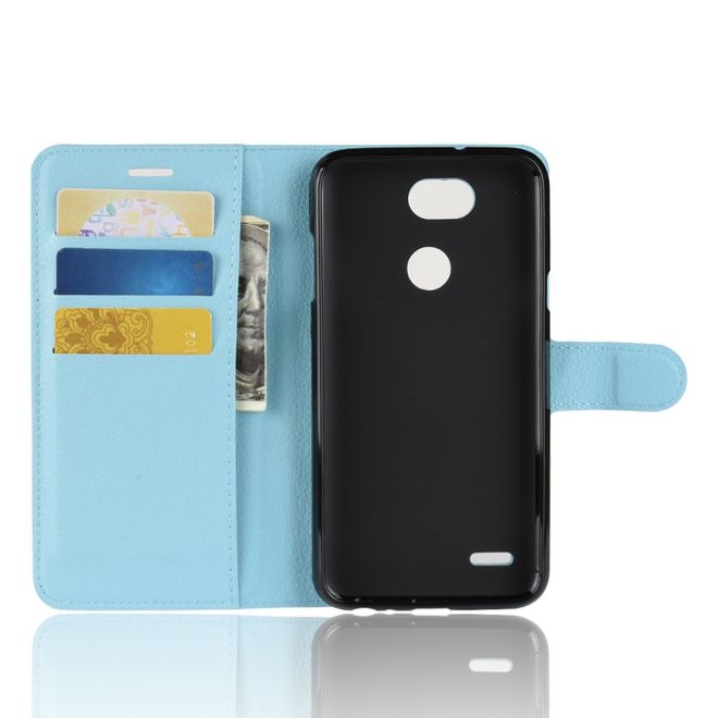 LG X Power 3 Handy Hülle - Litchi Leder Bookcover Series - blau