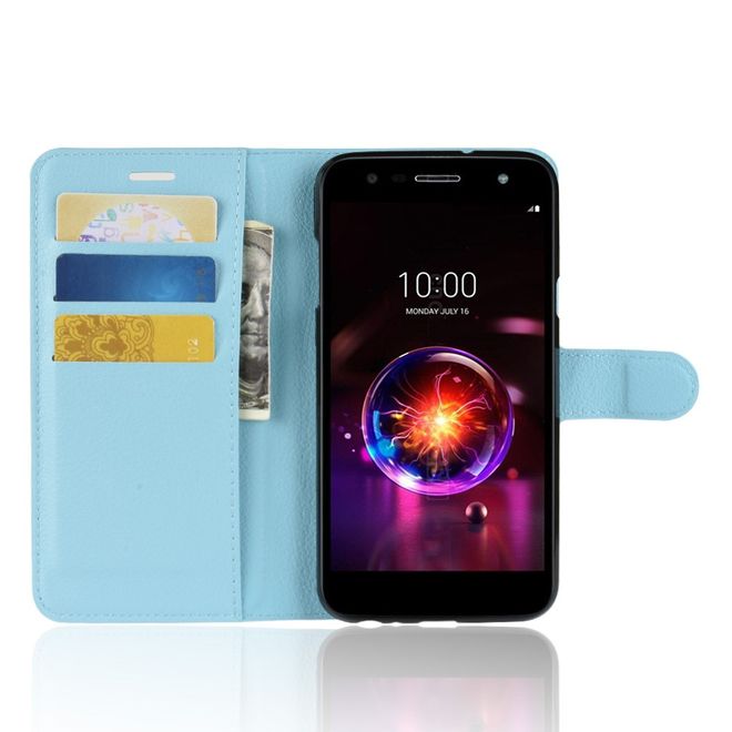 LG X Power 3 Handy Hülle - Litchi Leder Bookcover Series - blau