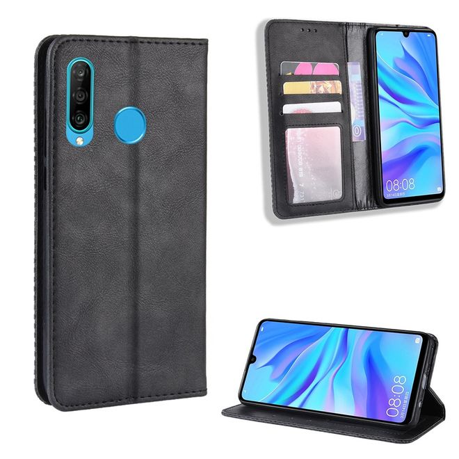 Huawei Honor 20 Lite Hülle - magnetisches Case im Vintage Look - schwarz