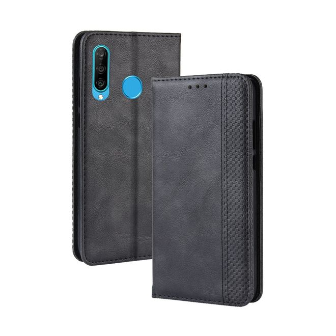 Huawei Honor 20 Lite Hülle - magnetisches Case im Vintage Look - schwarz
