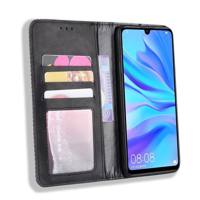 Huawei Honor 20 Lite Hülle - magnetisches Case im Vintage Look - schwarz