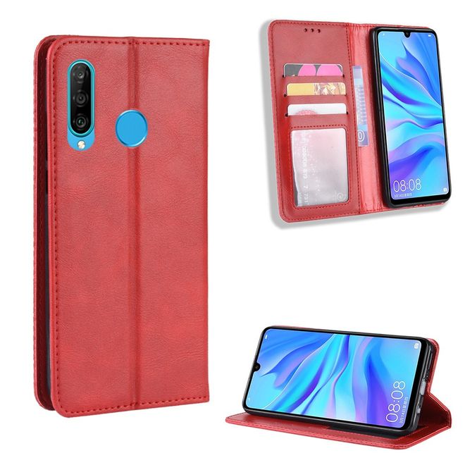 Coque magnétique pour Huawei Honor 20 Lite, style vintage, rouge.