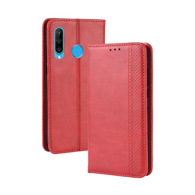 Coque magnétique pour Huawei Honor 20 Lite, style vintage, rouge.