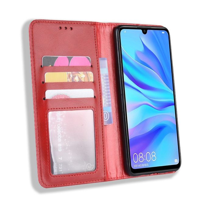 Coque magnétique pour Huawei Honor 20 Lite, style vintage, rouge.