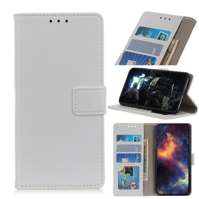 Huawei Honor 20 Lite Handy Hülle - Litchi Leder Bookcover II Series - weiss