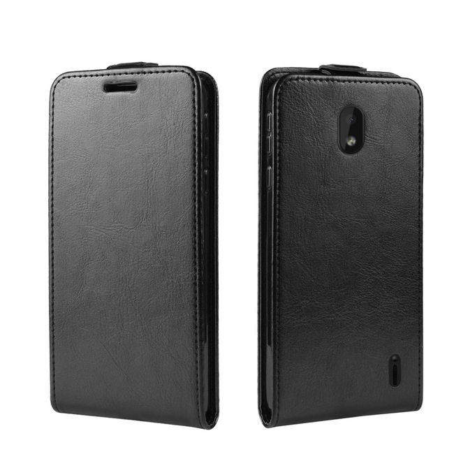 Nokia 1 Plus Handyhülle - Crazy Horse Leder Flipcase - vertikal - schwarz