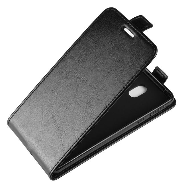 Nokia 1 Plus Handyhülle - Crazy Horse Leder Flipcase - vertikal - schwarz