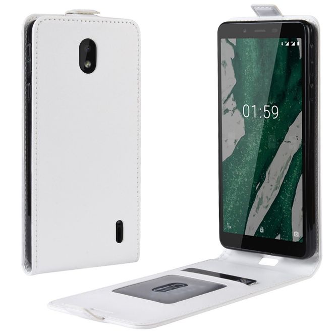 Nokia 1 Plus Handyhülle - Crazy Horse Leder Flipcase - vertikal - weiss