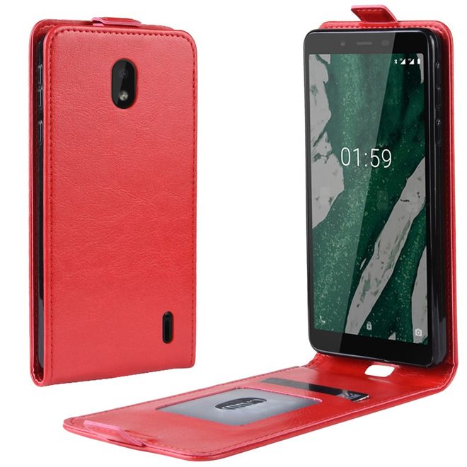 Nokia 1 Plus Handyhülle - Crazy Horse Leder Flipcase - vertikal - rot